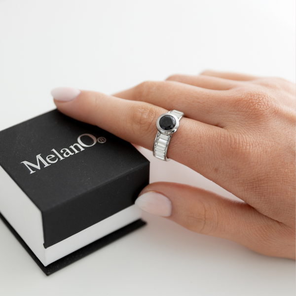 Melano Black Baguette Ring