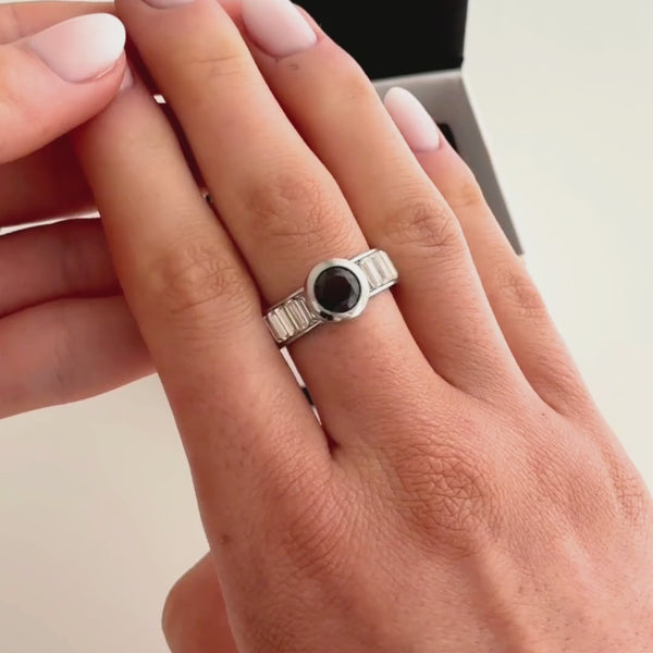 Vivid Black Baguette Ring